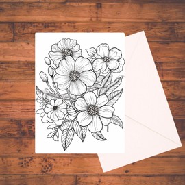 Floral Flowers Coloring Card Kit, 5" x 7" Greeting Card Stationary Set, Easy Adult Coloring A7 Cards with Mailing Envelopes, Floral Greeting Cards, DIY Paper Crafting Kit