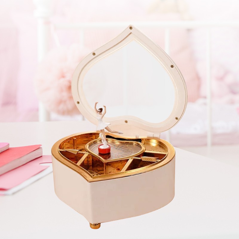 Music Box White Ballet Dancing Girl Heart Shaped Clear Melody