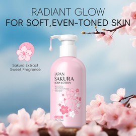 LAIKOU Sakura Body Lotion 200g, Hydrating Moisturiser with Niacinamide & Vitamin C, Enriched with Shea Butter for Soft, Glowing Skin, Non-Sticky, Fast-Absorbing, Includes 10x 3g Hand Cream Samples
