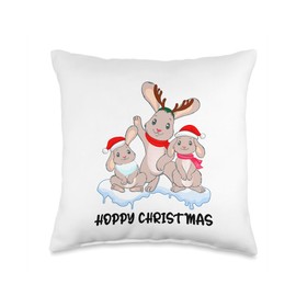 Bunny Christmas Rabbit Pajamas For Girls Rabbit Family Bunny Hoppy Christmas Throw Pillow, 16x16, Multicolor