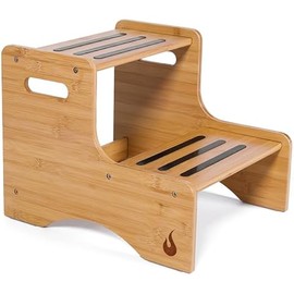 Wooden Kids Step Stool | 13" W by 12" H - 300LB Capacity | Kids Stool & Toddler Stool for Bathroom is Lightweight, Anti-Slip, Easy Assembly with Smooth Rounded Edges, Bamboo Step Stool