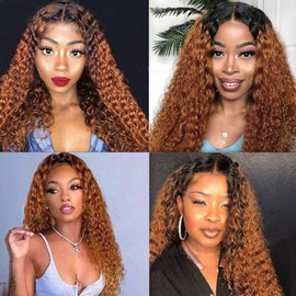 Lagalaga HD Omber 30 Curly Wave Wigs Human Hair 200% Density Lace Frontal Wig 4x4 Deep Wave Wigs Human Hair Pre Plucked For Black Women
