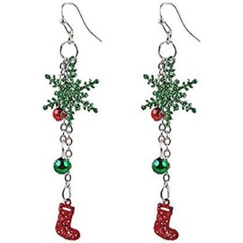 Gifts Stockings Christmas Tree Cute Red Green Ball Ornament Long Chain Dangle Earrings for Women (Style1, One size)