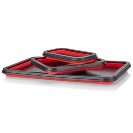 Collapsible Magnetic Parts Tray Set - 3 Different Size Tool Trays for Screw, Bolts, Nuts, Washers, Pins and Other Small Metal Parts, Mechanic Tool Gifts for Men - Red