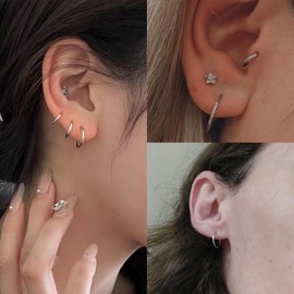 Habselikob Nose Piercing Ring 16G/18G Cartilage Earring Septum Clicker Ring Nose Ring Gold Silver Helix Conch Tragus Daith Lip Piercing Ear 6 mm/8 mm/10 mm/12 mm, Stainless Steel