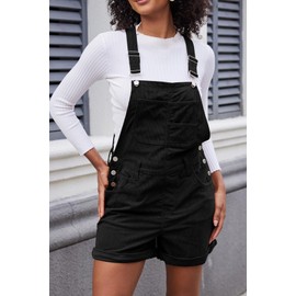 Women Corduroy Overalls Shorts Jumpsuits Adjustable Straps with Pockets Shorts Romper Overall Black M