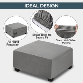 NeColorLife Ottoman Cover Square Velvet Ottoman Slipcover Thick Stretchable Footrest Stool Covers with Elastic Band for Ottoma(Small Size,Dark Grey)