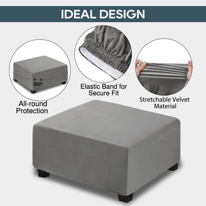NeColorLife Ottoman Cover Square Velvet Ottoman Slipcover Thick Stretchable Footrest