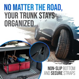 Car Trunk Organizer – Large Collapsible Storage Box with Adjustable Compartments – Heavy-Duty Cargo Organizer for SUV, Truck & Car – Non-Slip Waterproof Trunk Storage Bin for Groceries & Tools