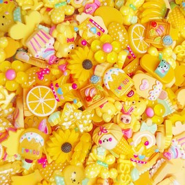LibiIine 100pcs Mix Lots Flatback Resin Buttons Flat Back Scrapbooking Resin Flatback Craft (Yellow)