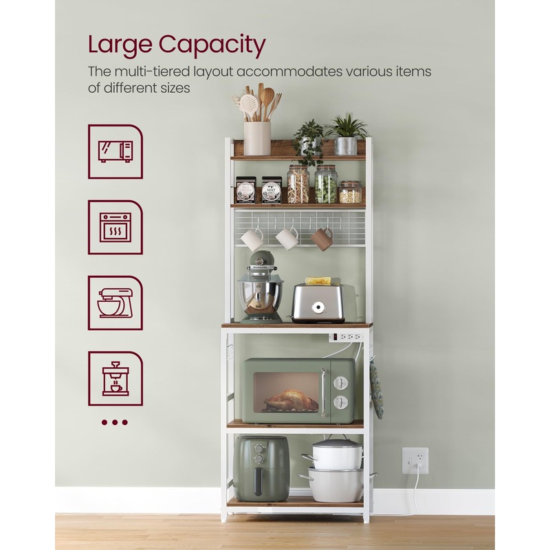 VASAGLE Bakers Rack with Power Outlet, Microwave Stand, Kitchen Tall
