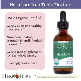Herb Lore Iron Tonic - Organic Liquid Iron Drops Supplement for Kids & Women - Baby, Infant & Toddler Friendly - Plant Based, Vegan, Gentle, Non Constipating Herbal Tincture (2 fl oz)