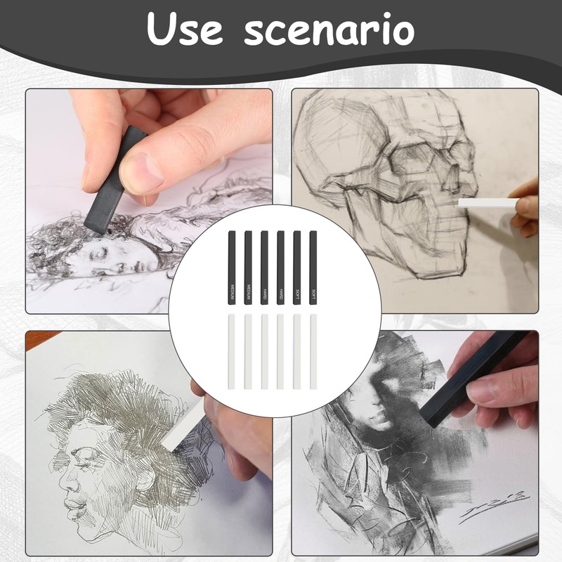 12 Pcs Graphite Sticks, Square Compressed Charcoal Sticks, Soft Willow