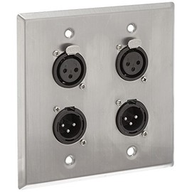 Seismic Audio SA-PLATE36 Stainless Steel Wall Plate 2 Gang with 2 XLR Male and 2 XLR Female Connectors