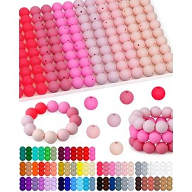 160PCS FIVEIZERO 15mm Silicone Beads for Keychain Making - Mixed Color Round Rubber Beads Bulk, DIY Craft Supplies for Bracelets Necklaces Pens(Pink)