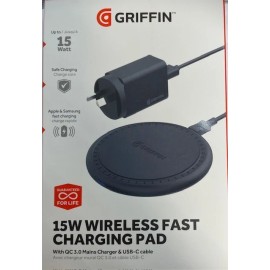 GRIFFIN 15W Wireless Fast Charging Pad with USB-C Cable & QC Wall Charger (Aus)