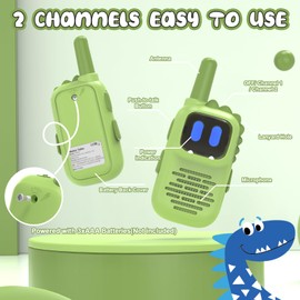 Holiky Green Walkie Talkies for Kids with Dinosaurs Silicone Sleeve, Toys for 3-6 Year Old Boys Girls, Kids Walkie Talkies Decent Range 2 Channels 2 Way RadioToy Gifts for 5-8 Year Old Boys Girls