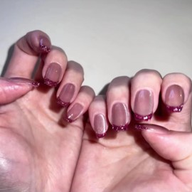 BABALAL French Tip Press on Nails Medium Square Fake Nails Purple Glue on Nails Cat Eye Design Shiny Acrylic Nails 24Pcs Glossy Squoval Manicure Artificial False Nails Press on