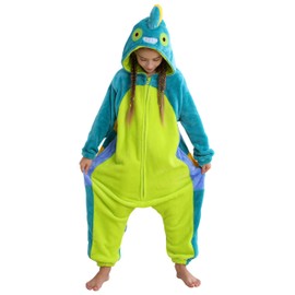 SimZoo Kids Animal Pajamas, 3-13 Years Boy and Girls Chameleon Cosplay Costume Sleepwear, One-Piece Unisex Homewear