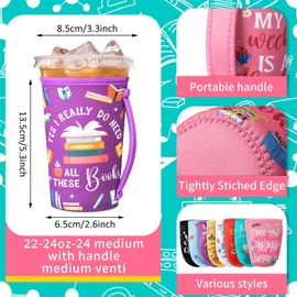 Meanplan 8 Pcs Book Club Gifts Bulk Book Lover Gifts Iced Coffee Sleeve for Iced & Hot Drinks Cold Beverage Cooler Compatible Coffee Accessories for Bookworm Teacher Librarian