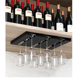 2 PCS Upgraded Under Cabinet Wine Glass Holder, Glasses Storage Hanger, Bar Kitchen Wine Glasses Organizer Rack with Screws (NO Adhesive), (New-Black).