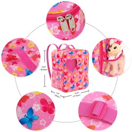 ZITA ELEMENT 18 Inch Girl Doll Carrier Bag Set - 5 Pieces: Carrier Backpack, Dress, Shoes, Sunglasses, Toy Dog - Multi-color, Animal Theme - Ages 3+