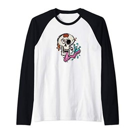 Fun, punk, skater skull look, street style for edge Raglan Baseball Tee