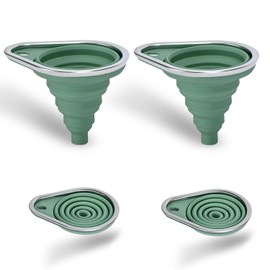 Juego de embudos plegables de silicona de acero inoxidable, paquete de 2 mini embudos de cocina para botellas de aceite, salsa, vinagre, aceites esenciales, líquidos de grado alimenticio