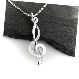 Treble Clef Pendant Necklace - 925 Sterling Silver - Music Musician Songwriter Charm Pendant Necklace for Women