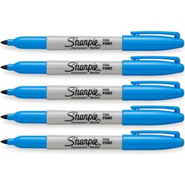 SHARPIE Blue, Fine Point Tip, Permanent Markers, 5-Count (Brilliant Blue)