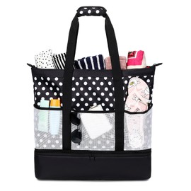 Octsky Beach Bags with Cooler Women Beach Tote Bag Waterproof Sandproof Zipper Large Pool Bag 9 Pockets,Polka Dot