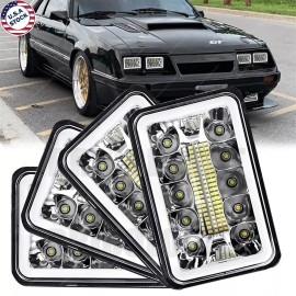 BRICOLOGHT 4x For Ford Mustang 1979-1986 DOT 4x6" Square LED Headlights Hi/Lo Beam With DRL