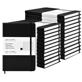 Coopay 24 Pack A5 Journal Notebooks Classic College Ruled Notebooks Hardcover Leatherette Lined Journals for Office Home School Business, 8.3 x 5.5 inch, 100GSM Thick Paper, 160 Pages (Black)