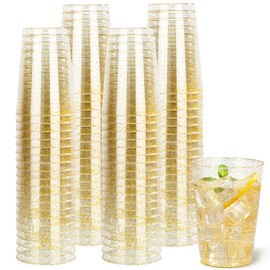 I00000 50 Pack 12 oz Gold Glitter Cups, Gold Glitter Disposable Cups, Gold Plastic Wine Glasses Plastic Cocktail Glasses Heavy Duty Cups, 12 Ounce Gold Glitter Plastic Tumblers For Party