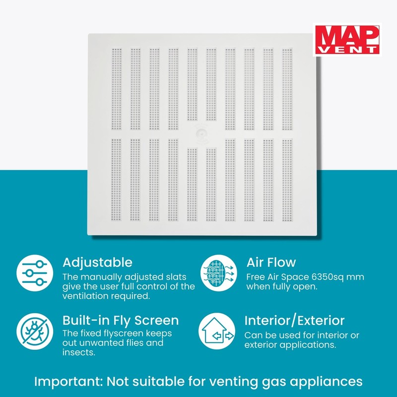 Map Adjustable Air Vent with Flyscreen Cover, for Openings 9"
