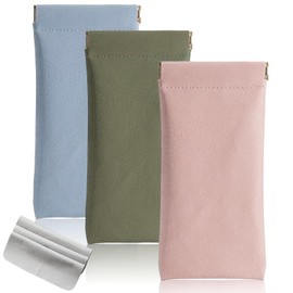 kinoco 3 Pcs Travel Premium Soft PU Leather sunglasses case for Women and man,with 3 Cleaning Cloths, Portable Squeeze Top Eyewear Pouch