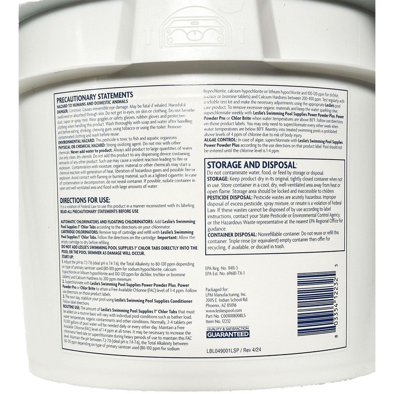 Leslie's 1 Inch Chlorine Pool Tabs 8 lbs Bucket C001008008LS