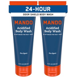 Mando Odor Shield Body Wash - 24 Hour Control - Removes Odor Better than Soap - SLS Free, Paraben Free, Skin Safe - 8.5 Ounce (Pack of 2) (Pro Sport)
