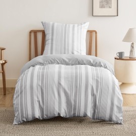 BEDSURE Bed Linen 135 x 200 cm 2-Piece Duvet Cover - Bedding Sets 135 x 200 cm with Pillowcase 80 x 80 cm, Oeko-Tex Reversible Bed Linen Grey Stripes Pattern for Single Bed with Zip