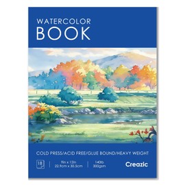 Creazic Watercolor Paper Pad 9"x12" 140lb/300gsm | Acid-Free Cold-Pressed Heavyweight Water Color Paper, Artist Sketchbook for Adults, Kids & Beginners, Ideal for Watercolors, Mixed Media & Crafts