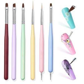 Juego de brochas profesionales para decoración de uñas de 6 piezas, kit de brochas para detalles de calidad salón con herramienta 2 en 1 para rayas y 