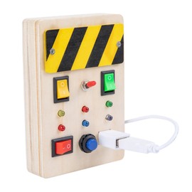 Busy Board Wooden Sensory Toys with Light Up LED Buttons Pluggable Wires Educational Learning Toy Gifts for Baby Boys Girls