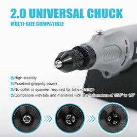 Bucasso Variable Speed Rotary Tool Kit with 2.0 universal chuck from 1/50'' to 1/8'', Cordless Rotary Tool with LED Light, Multi-Purpose Power Tool for Sanding, Polishing, Drilling, DIY Crafts