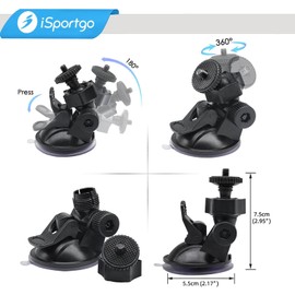 iSportgo Genuine S306 Drive Recorder, Suction Cup Mount, 2nd Generation, 360 Degree Rotation, Suction Cup Holder, Bracket, 6+ Different Adapters, Compatible with Anero, TOGUARD, Transcend DrivePro, YI