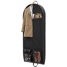 1 Pack Heavy Duty Garment Bags for Travel Suit Bags, Dress Bags, Garment Bags for Hanging Clothes with Pockets Men's Suit Holder for Shirts, Coats, Dresses (Black, 1Pack60")