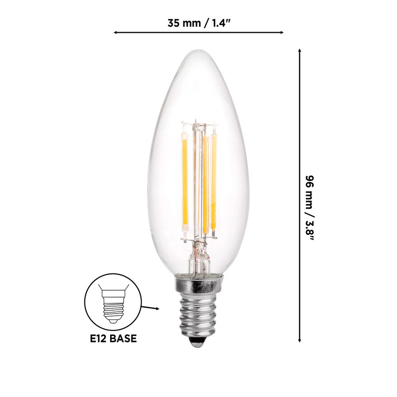 Luminus 4.5W LED 500 Lumens B10 E12 Base Dimmable Filament