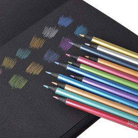 Metallic Colored Pencils Black Wood Drawing Pencils 12 Assorted Colors Sketching Pencil Set Art Pencils for Kids Children Adults Coloring Book Art Craft