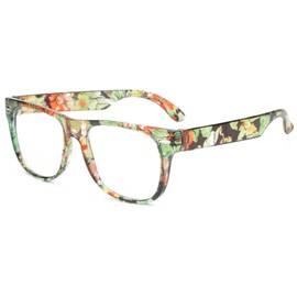 OWL Kids Green Floral Clear Lens Glasses Non Prescription, UV Protection for Children, Colorful Frames Fun Pretend Play Eyewear
