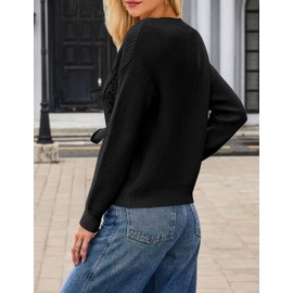 BMJL Womens Cardigan Sweater Cropped Tie Front Bow Sweaters Cable Knit Long Sleeve Trendy Clothes 2024（S,Black）