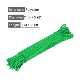 QUARKZMAN Polypropylene Rope Mesh 30 m / 98.5 ft 7 mm Diameter Green for Indoor and Outdoor Camping Washing Line